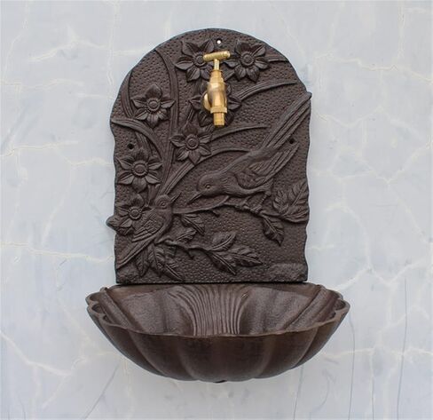 Rustic Cast Iron Wall Mounted Hand Sink with Birds On Flower Branch Signs On European Home Garden Decor Metal Wash Basin Stand Wall Water Fountain in Saudi Arabia