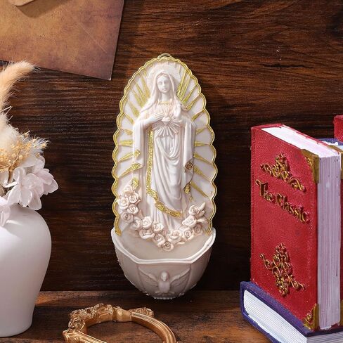 Sewroro Resin Holy Water Font for Wall Guadalupe Catholic Wall Hanging Decor for Home Entrance First Communion in Saudi Arabia