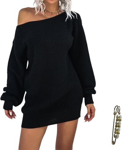 Off The Shoulder Sweater Dress Fall Dress Winter Dress for Women Cable Crochet Knitted Jumper Sweater in Saudi Arabia