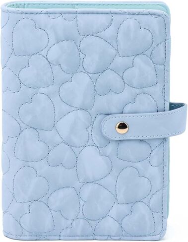 Mogoostry A6 Binder Cover Heart Shaped Stitching PU Pink Leather 6 Ring Loose Leaf Refillable Notebook Round Ring Binder Protector Snap Closure Budget Folder in Saudi Arabia