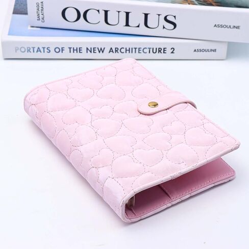 Mogoostry A6 Binder Cover Heart Shaped Stitching PU Pink Leather 6 Ring Loose Leaf Refillable Notebook Round Ring Binder Protector Snap Closure Budget Folder in Saudi Arabia