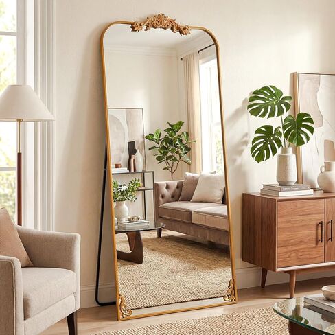 Antok Arched Full Length Mirror, 71"x32" Floor Mirror with Carved, Full Body Mirrors for HomeDecor, Standing/Halling Large Wall Mirror for Bedroom, Living Room, Cloakroom, Silver, Luxury Style in Kuwait