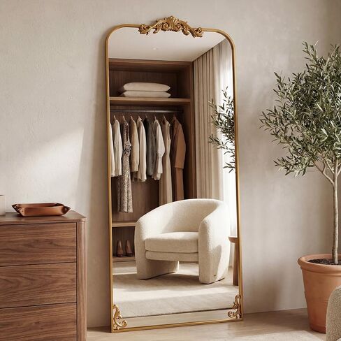 Antok Arched Full Length Mirror, 71"x32" Floor Mirror with Carved, Full Body Mirrors for HomeDecor, Standing/Halling Large Wall Mirror for Bedroom, Living Room, Cloakroom, Silver, Luxury Style in Kuwait