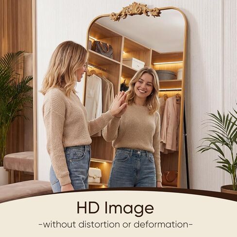 Antok Arched Full Length Mirror, 71"x32" Floor Mirror with Carved, Full Body Mirrors for HomeDecor, Standing/Halling Large Wall Mirror for Bedroom, Living Room, Cloakroom, Silver, Luxury Style in Kuwait