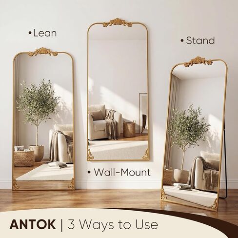 Antok Arched Full Length Mirror, 71"x32" Floor Mirror with Carved, Full Body Mirrors for HomeDecor, Standing/Halling Large Wall Mirror for Bedroom, Living Room, Cloakroom, Silver, Luxury Style in Kuwait