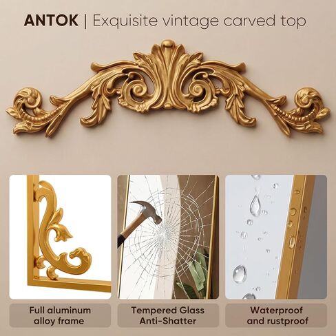 Antok Arched Full Length Mirror, 71"x32" Floor Mirror with Carved, Full Body Mirrors for HomeDecor, Standing/Halling Large Wall Mirror for Bedroom, Living Room, Cloakroom, Silver, Luxury Style in Kuwait