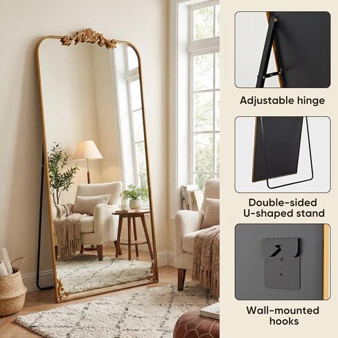 Antok Arched Full Length Mirror, 71"x32" Floor Mirror with Carved, Full Body Mirrors for HomeDecor, Standing/Halling Large Wall Mirror for Bedroom, Living Room, Cloakroom, Silver, Luxury Style in Kuwait