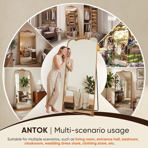 Antok Arched Full Length Mirror, 71"x32" Floor Mirror with Carved, Full Body Mirrors for HomeDecor, Standing/Halling Large Wall Mirror for Bedroom, Living Room, Cloakroom, Silver, Luxury Style in Kuwait