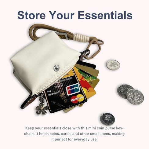 Women’s Mini Coin Purse Keychain – Vintage Nylon Zip Wallet – Compact, Stylish Change Purse for Cards, Cash, and Coins (beige) in Saudi Arabia