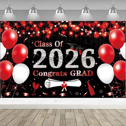 DARUNAXY Black Red Graduation Party Decorations, Red 6x3.6ft Red Class of 2025 Graduation Banner for Men Women 2025 Congrats Grad Party Supplies Masters Congratulations Graduates Backdrop Party in Kuwait
