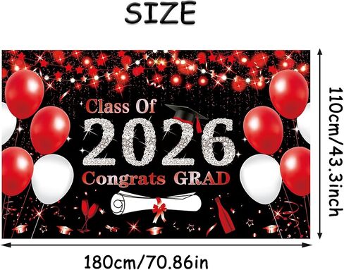 DARUNAXY Black Red Graduation Party Decorations, Red 6x3.6ft Red Class of 2025 Graduation Banner for Men Women 2025 Congrats Grad Party Supplies Masters Congratulations Graduates Backdrop Party in Kuwait
