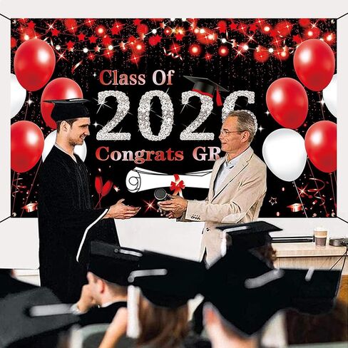 DARUNAXY Black Red Graduation Party Decorations, Red 6x3.6ft Red Class of 2025 Graduation Banner for Men Women 2025 Congrats Grad Party Supplies Masters Congratulations Graduates Backdrop Party in Kuwait