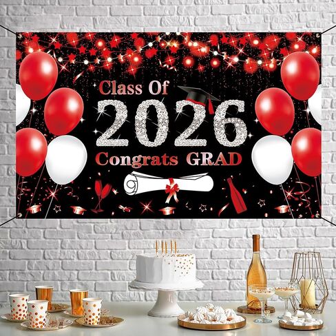 DARUNAXY Black Red Graduation Party Decorations, Red 6x3.6ft Red Class of 2025 Graduation Banner for Men Women 2025 Congrats Grad Party Supplies Masters Congratulations Graduates Backdrop Party in Kuwait