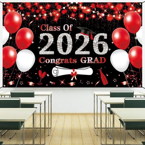 DARUNAXY Black Red Graduation Party Decorations, Red 6x3.6ft Red Class of 2025 Graduation Banner for Men Women 2025 Congrats Grad Party Supplies Masters Congratulations Graduates Backdrop Party in Kuwait