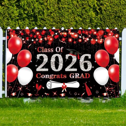 DARUNAXY Black Red Graduation Party Decorations, Red 6x3.6ft Red Class of 2025 Graduation Banner for Men Women 2025 Congrats Grad Party Supplies Masters Congratulations Graduates Backdrop Party in Kuwait