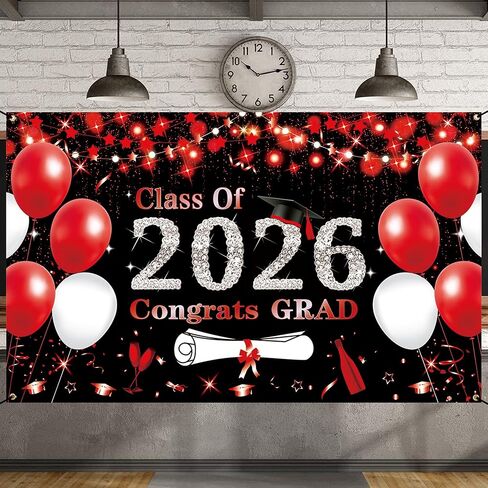 DARUNAXY Black Red Graduation Party Decorations, Red 6x3.6ft Red Class of 2025 Graduation Banner for Men Women 2025 Congrats Grad Party Supplies Masters Congratulations Graduates Backdrop Party in Kuwait