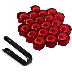 20PCS Car Lug Nut Covers, Red Lug Nut Covers Hexagonal Wheel Lugnut Caps with Removal Tool, Tire Hub Screw Dust Protector Cap Chrome Tyre Rim Nuts Bolts Center Decorative Cover(Red,21mm) in Kuwait