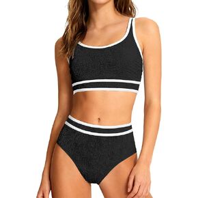 Girls Swimsuit Two Piece High Waisted Athletic Swim Suits Fashion Piping Girls Bikini Bathing Suit Set 9-16 Years in Kuwait