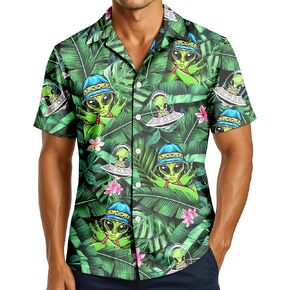Hawaiian Shirt for Men Funny Print Tropical Beach Shirts Casual Summer Button Down Short Sleeve Vacation Outfits in Saudi Arabia
