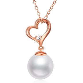 14K Gold Heart Necklace for Women, Dainty Gold Freshwater Cultured Pearl Pendant with Love Heart Shape Forever Love Jewelry Gift for Her,Mom, Wife 18" in Saudi Arabia