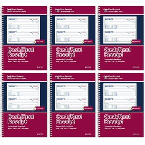 6 Pack Receipt Books,7-5/8" x 10-7/8" Receipt Book with Carbon Copies Spiral Bound, 3-Part Carbonless (White,Yellow and Pink),100 Sets Per Book for Office Supplier,Rent and Cash Transaction in Kuwait