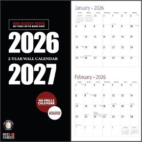 RED EMBER 2-Year Calendar 2026-2027 Wall Calendar 24 Month | 12" x 24" Open | Thick & Sturdy Paper | Holiday Gift | Planner Calendar 2026 and 2027 in Kuwait