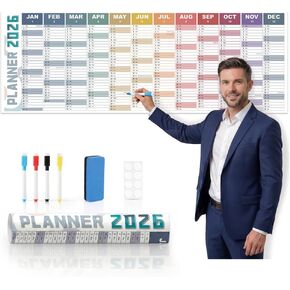 2026 Wall Planner Large 47.2"x16.5" – Double-Sided Laminated Year Calendar with Rolled Packaging, No-Crease Design, 8 Stickers – Home Office Wall Organiser, Bright Colours in Saudi Arabia