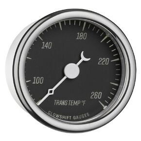 مجموعة قياس درجة حرارة ناقل الحركة GlowShift Classic Series 260F - تتضمن مستشعرًا إلكترونيًا 1/8-27 NPT وأحزمة أسلاك - قرص أسود - LED أبيض - تصميم على الطراز العتيق - قطر 2-1/16 بوصة (52 مم) in Saudi Arabia