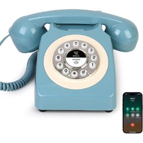 هاتف أرضي بلوتوث سانجين، هاتف منزلي بلوتوث قديم متوافق مع Android وiOS، هاتف لاسلكي لاسلكي مع مكبر صوت، التحكم في مستوى الصوت وقابلة لإعادة الشحن عبر USB، أزرق in Kuwait