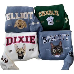 GODMERCH Personalized Pet Face Embroidered Sweatshirt with Custom Name and Year, Custom Dog Portrait Stitch Shirt for Pet Lovers, Cozy Crewneck Pullover with Embroidery Detail in Saudi Arabia