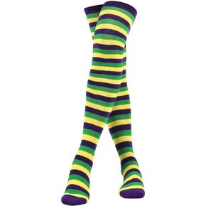 Mardi Gras Socks for Women Purple Gold Green Striped Knee Socks Knee for Girls Mardi Gras Costume Accessories in Kuwait