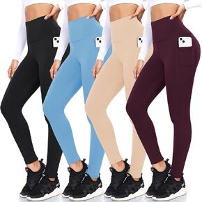 FULLSOFT 4 Pack Fleece Lined Leggings with Pockets for Women High Waisted Thermal Winter Warm Yoga Pants for Workout Running in Saudi Arabia