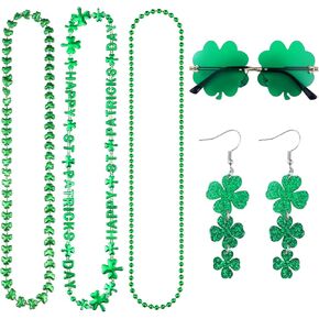 Giovanchi 6pcs St Patricks Day Accessories Party Favors Set - Irish Shamrock Earrings Beads Necklaces Glasses for Womens Mens in Kuwait