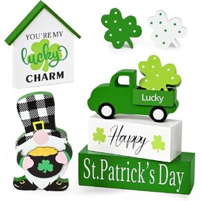 زخارف يوم القديس باتريك من ASPMIZ، زخارف شامروك للشاحنة الخضراء مع علامة كتلة خشبية جنوم، ديكور يوم القديس باتريك لصينية متدرجة، عباءة، مكتب، رف الكتب، ديكور خشبي ريفي للمزرعة، هدية in Kuwait