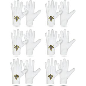زوج من القفازات الماسونية الفاخرة القابلة للتنفس - زوج من القفازات البيضاء المصنوعة من القطن بنسبة 100% مع شعار مربع وبوصلة "G" مطرز - أزواج قفازات الماسونية الأصلية الرسمية - مجموعة من 6 أزواج حزمة قيمة in Kuwait