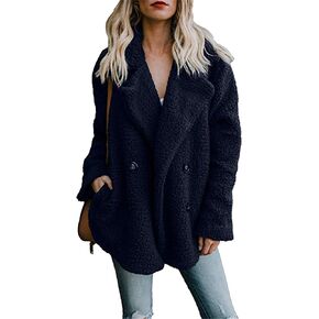 Womens Faux Fur Teddy Bear Coats Warm Fleece Jackets with Pockets Fashion Winter Fuzzy Coats in Saudi Arabia