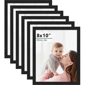 مجموعة إطارات صور PEALSN مقاس 8 × 10 مكونة من 6، إطارات صور سوداء مع زجاج شبكي عالي الدقة، إطارات صور لمعرض الحائط للتركيب على الحائط أو عرض الطاولة، حبيبات خشبية سوداء in Kuwait