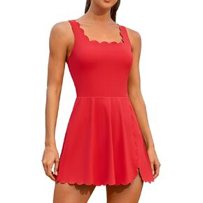 ATTRACO Women Tennis Dress Built-in Shorts Scalloped Golf Dress Adjustable Strap Athletic Dress Side Slit in Kuwait