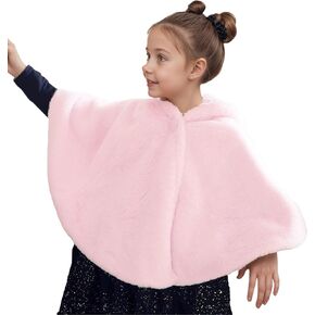 Girls Bunny Ear Hooded Coat, Faux Fur Bat Sleeve Winter Cloak Cape for Wedding Christmas Flower Girl Party Kids 3-8 Years in Saudi Arabia
