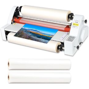 ماكينة تغليف لفة ساخنة باردة مقاس 18 بوصة مع بكرتين من فيلم التصفيح الحراري (1 بوصة أساسية، 0.8 مل، 17.3 بوصة عرض × 656 قدم طول)، آلة تغليف V480، ماكينة تغليف حرارية أحادية ومزدوجة الجوانب، شاشة رقمية، 110 فولت in Kuwait