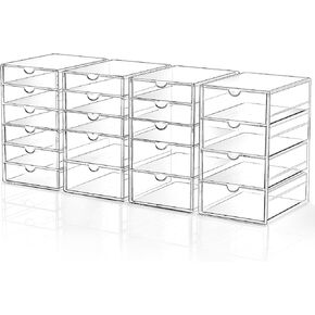 منظم تخزين درج المكياج مع 20 درجًا، 4 مجموعات من الأكريليك لتنظيم مكتب المكتب والتخزين، منظم درج مقاوم للغبار للمكياج، المكتب، سطح الطاولة، المجوهرات، القلم، سطح المكتب، الحمام، غرفة النوم in Kuwait