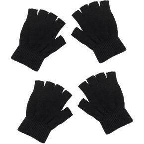 2 Pairs Unisex Kids Fingerless Gloves Half Finger Winter Black Knit Gloves Boys Girls Toddler Mittens for Writing Drawing Playing in Kuwait