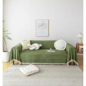 HANDONTIME غطاء أريكة أخضر غطاء أريكة عتيق للكلاب 71 بوصة × 118 بوصة أغطية وسائد أريكة مع شرابة متعرجة غطاء أريكة بوهو أغطية أريكة لـ 3 أغطية أريكة ناعمة من الشنيل in Kuwait