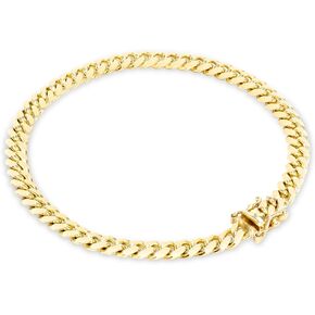 Nuragold 18k الذهب الأصفر الحقيقي الصلبة ميامي الكوبي رابط سلسلة سوار 4 مم (7 "-9") مجوهرات إيطالية للرجال والنساء in Kuwait