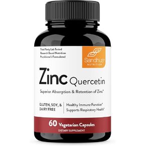 Sandhu's Zinc Quercetin 120 Vegetarian Capsules (Pack of 1) | Zinc Supplements for Antioxidant Immune Support for Men and Women | Gluten, Soy, Dairy Free in Kuwait