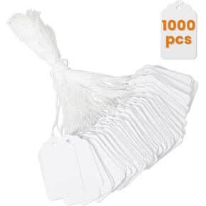 500 PCS White Price Tags with String Attached1.75 x 1.1 Inches, Goefun Blank Labeling Tags for Gift Bags, Hanging, Clothing, Jewelry, Garage/Yard Sale, Inventory, 250 GSM in Kuwait