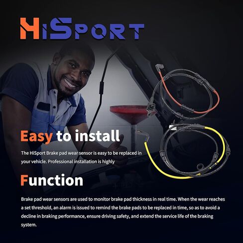 مستشعرات تآكل وسادة الفرامل الأمامية والخلفية من HiSport LR045959 + LR033295 متوافقة مع Land Rover Range Rover، Range Rover Sport، 2014 2015 2016، V6 3.0L in Kuwait