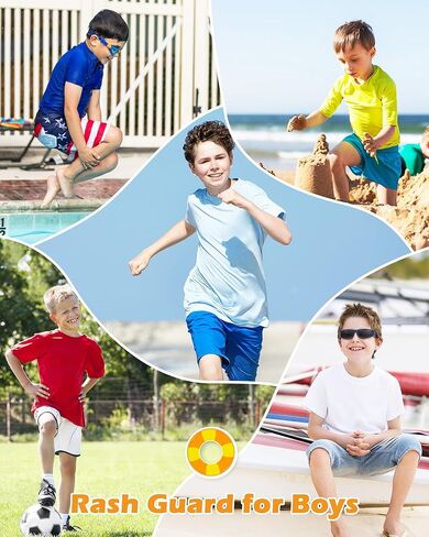 Boys Rash Guard Short Sleeve Swim Shirts Youth Kids UPF 50+ Sun Protection UV Water Shirts SPF Quick Dry Rashguard in Kuwait