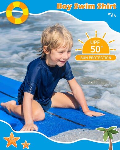 Boys Rash Guard Short Sleeve Swim Shirts Youth Kids UPF 50+ Sun Protection UV Water Shirts SPF Quick Dry Rashguard in Kuwait
