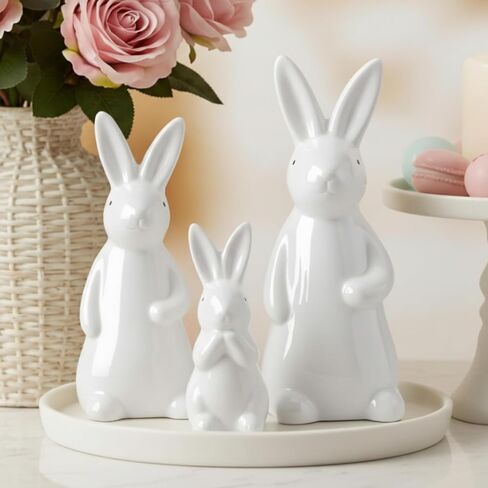 Qinyoung 3 Pcs Large Easter Ceramic Bunny Figurines Decor White Porcelain Modern Tabletop Desktop Bookshelf Adornments Unique Decor DIY Art Crafts Statues for Easter Spring Weddings Home(White) in Saudi Arabia